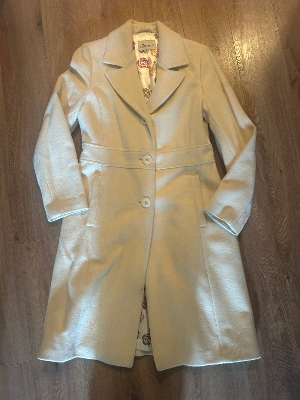 Jessica Cream Knee-Length Single-Breasted wool/blend Coat
